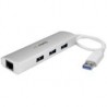 HUB USB 3.0 DE 3 PUERTOS - CONCENTRADOR DE 3 PUERTOS USB 3.0 CON ADAPTADOR DE RED ETHERNET GIGABIT - HUB PORTATIL DE ALUMINIO - 