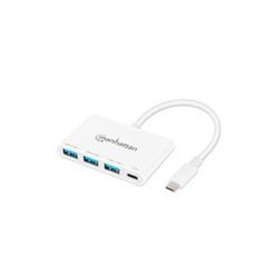 HUB USB-C,MANHATTAN,168434, 3 PTOS A + 1 PTO C PD, 5GBPS, BLANCO MANHATTAN 168434