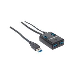 HUB USB,MANHATTAN,162302, V3.0  4 PTOS CON FUENTE, NEGRO MANHATTAN 162302