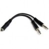 ADAPTADOR DIVISOR DE AUDIO PARA AUDIFONOS 2X MINI-JACK DE 3.5MM DE 3 PINES A MINI-JACK DE 4 PINES- AURICULARES - NEGRO - STARTEC